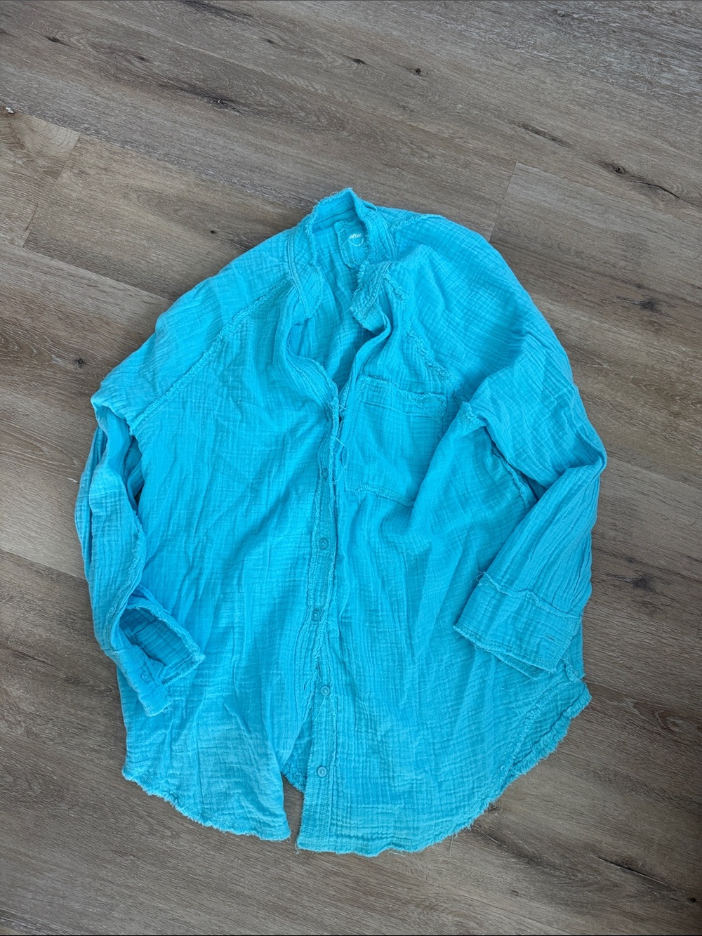 aerie Turquoise Button-Down Gauze Shirt